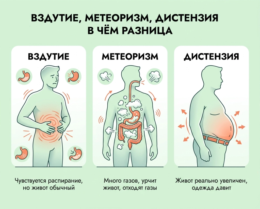 Вздутие, метеоризм, дистензия, в чем разница