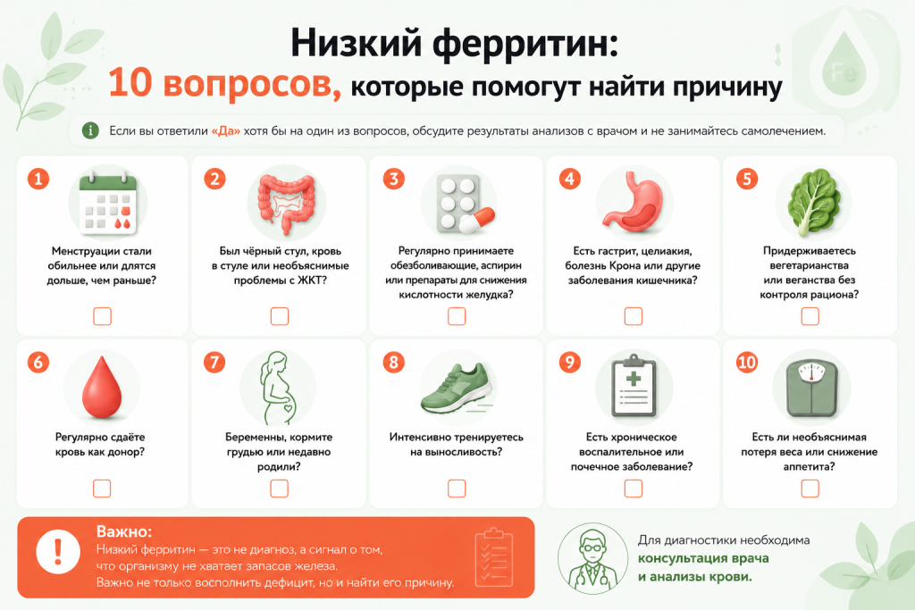 чек лист 10 вопросов которые помогут найти причину низкого ферритина